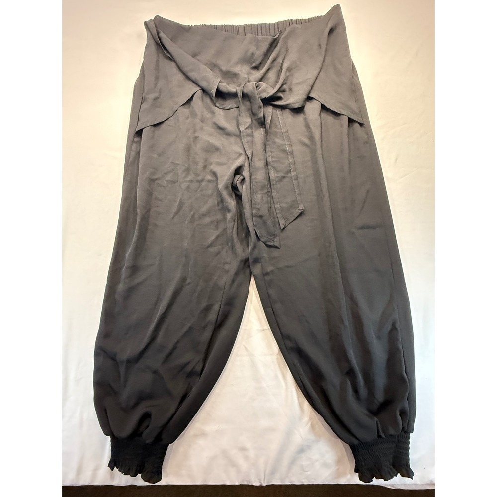 SHEIN Curve Women 4XL Black Harem Pants Wrap Waist Smocked Ruffle Cuff Joggers